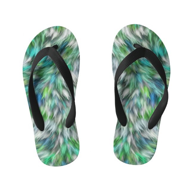 Fabric Texture Green Fur Design-68745 Kid's Thongs (Footbed)