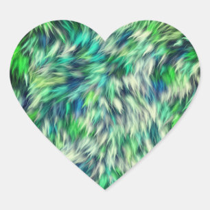 Fabric Texture Green Fur Design Heart Sticker