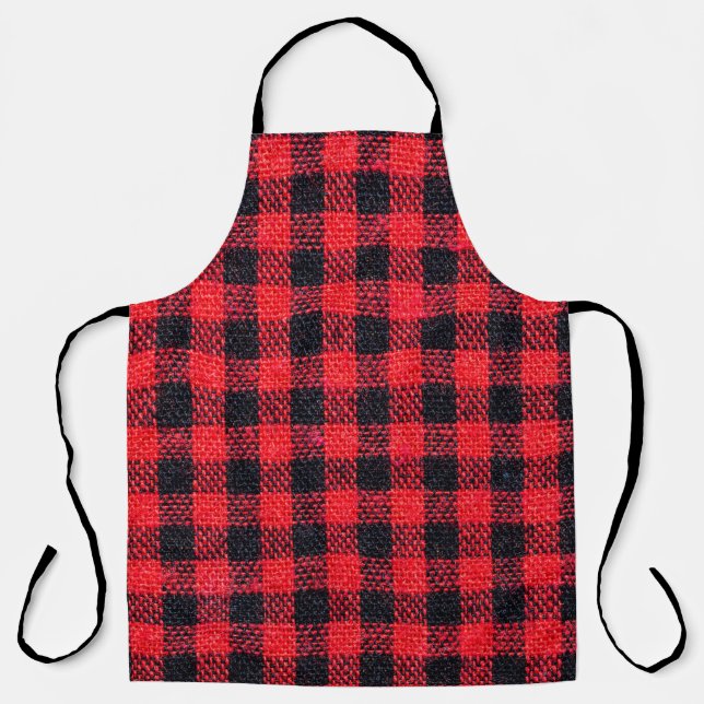 Fabric texture with grid pattern, red squares and  apron (Front)