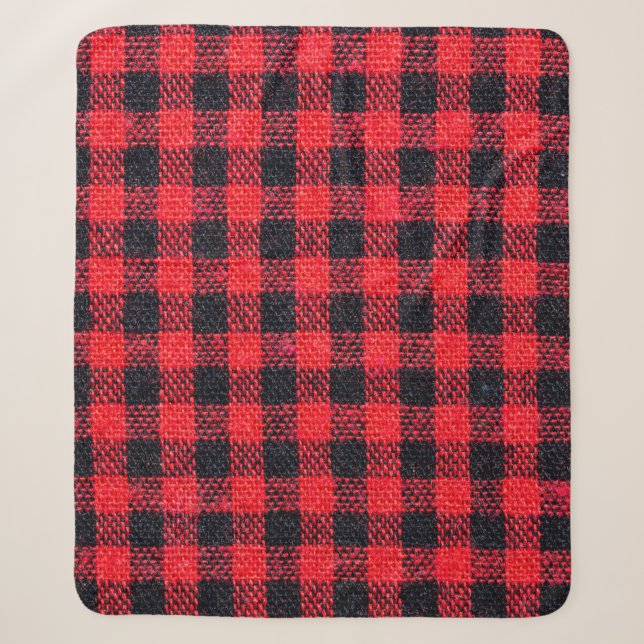 Fabric texture with grid pattern, red squares and  sherpa blanket (Front)