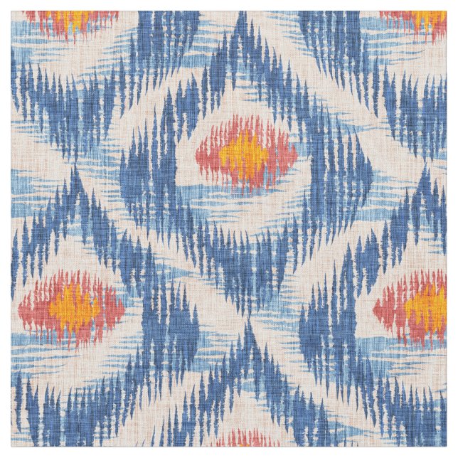 Fabric with blue ikat pattern (Close Up)