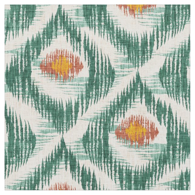 Fabric with green ikat pattern (Close Up)