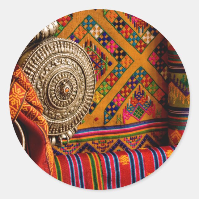 Fabrics, Bhutan Classic Round Sticker (Front)