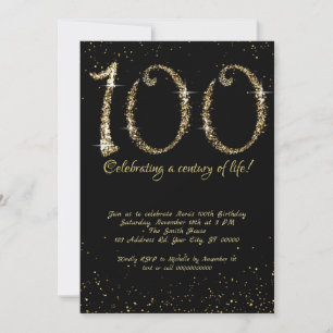 Fabulous 100th Birthday, Gold Glitter Invitation