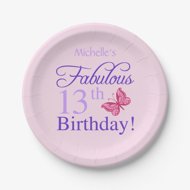 Fabulous 13th Birthday For Girls Paper Plate (Front)