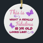 Fabulous 18th Birthday Ceramic Tree Decoration<br><div class="desc">A stylish and cute design with black and a vibrant colour,  makes for a great birthday gift idea for women.</div>