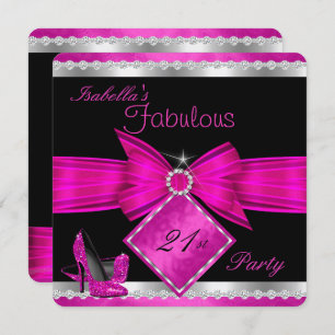 Fabulous 21 Hot Pink Black Silver Birthday Party Invitation