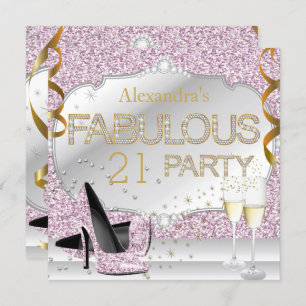 Fabulous 21 Pink Glitter Glamour Birthday Party Invitation