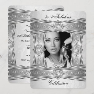 Fabulous 30 Elegant Diamond Gem Silver White Photo Invitation