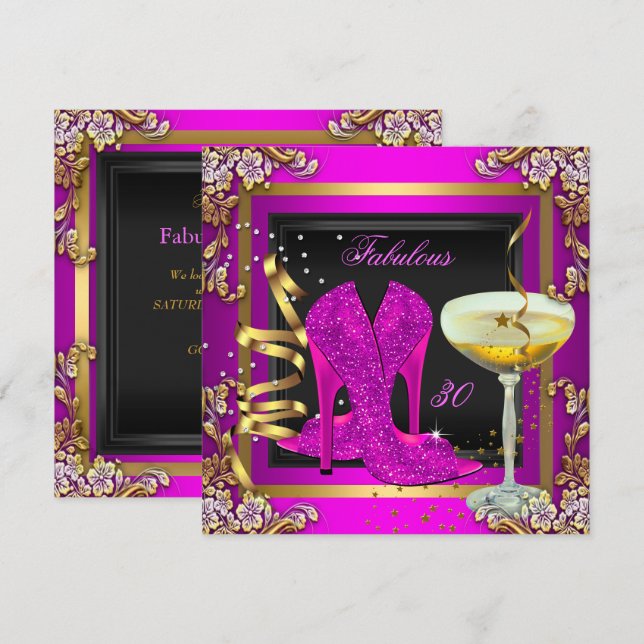Fabulous 30 Pink Gold Birthday Party Invitation (Front/Back)