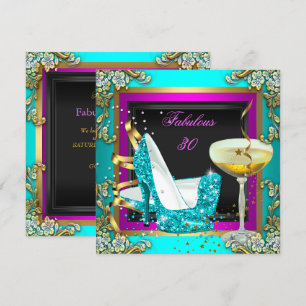 Fabulous 30 Pink Teal Glitter Gold Birthday Party Invitation