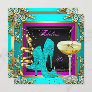 Fabulous 30 Pink Teal Gold Birthday Party Invitation
