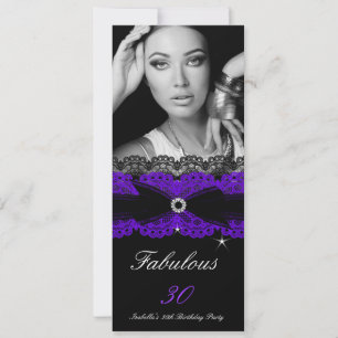 Fabulous 30 Purple Black 30th Birthday Party Invitation