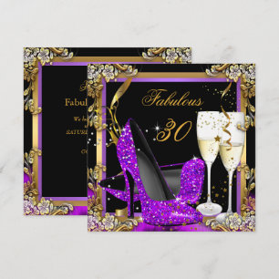 Fabulous 30 Purple Gold Black Birthday Party Invitation