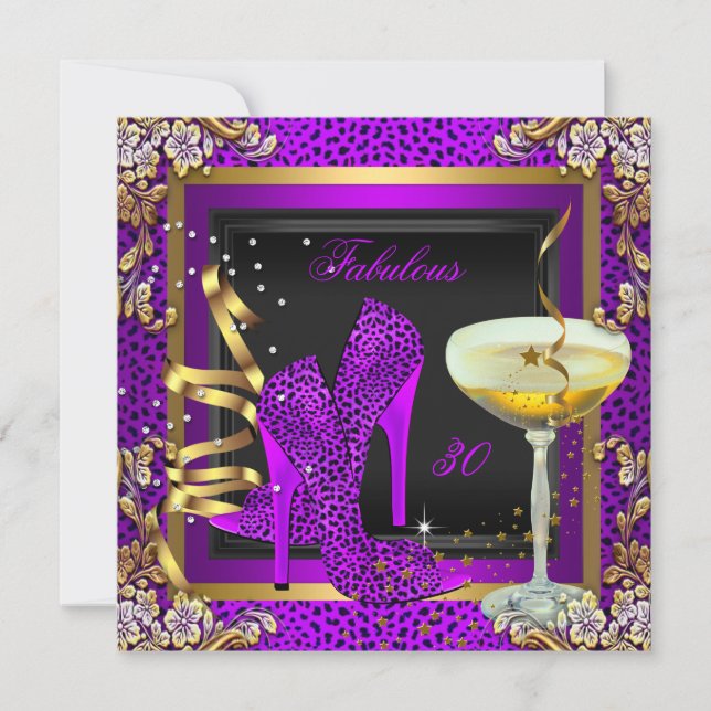 Fabulous 30 Purple Pink Leopard Birthday Party Invitation (Front)