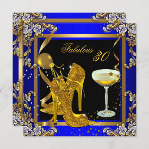 Fabulous 30 Royal Blue Gold Birthday Party Invitation