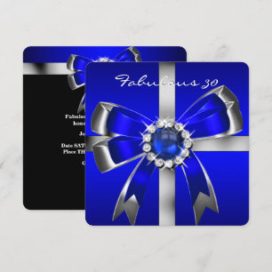 Fabulous 30 Royal Blue Pearl Silver Birthday Party Invitation