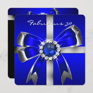 Fabulous 30 Royal Blue Pearl Silver Birthday Party Invitation