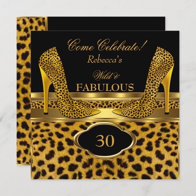 Fabulous 30 Wild Leopard Gold Cheetah High Heels Invitation (Front/Back)
