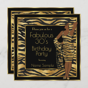 Fabulous 30's Birthday Party Black Gold Deco Lady Invitation