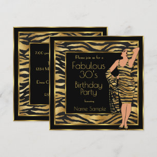 Fabulous 30's Birthday Party Gold Deco Lady 2 Invitation