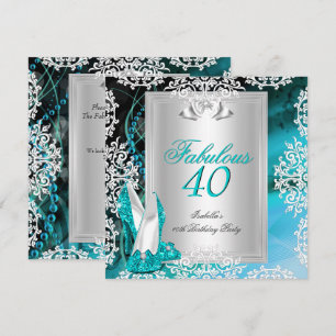Fabulous 40 40th Birthday Party Blue Teal Shoes 2 Invitation