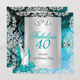 Fabulous 40 40th Birthday Party Blue Teal Shoes 2 Invitation