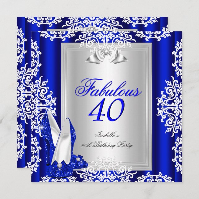 Fabulous 40 40th Birthday Party Royal Blue Shoes Invitation (Front/Back)