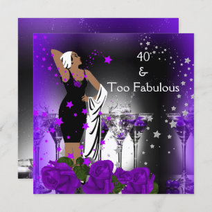 Fabulous 40 40th Birthday Purple Roses Drinks Invitation