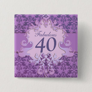 "Fabulous 40" age damask elephant button/badge 15 Cm Square Badge