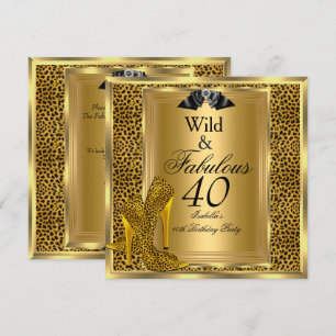 Fabulous 40 Birthday Party Gold Wild Leopard Shoes Invitation