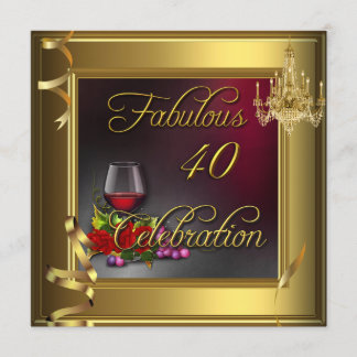 Fabulous 40 Celebration Cream Gold Roses Wine Invitation