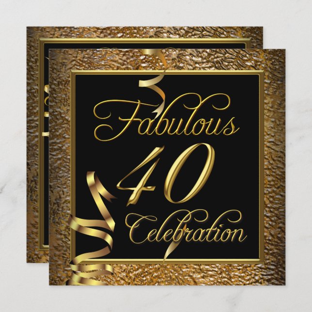 Fabulous 40 Celebration Gold Black Birthday Party Invitation (Front/Back)