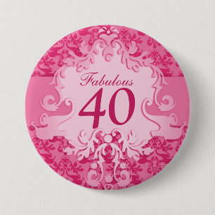 "Fabulous 40" damask elephant pink button/badge 7.5 Cm Round Badge