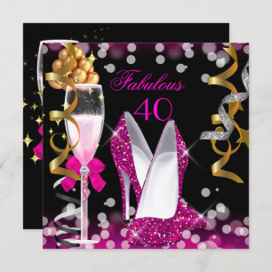 Fabulous 40 Hot Pink Gold Black Bubbles Party Invitation