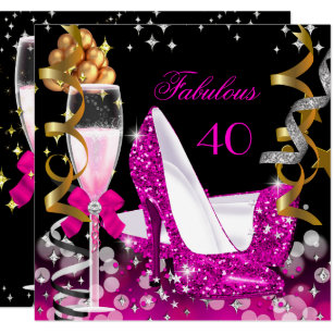 Fabulous 40 Hot Pink Gold Bubbles Glitter Party 2 Invitation