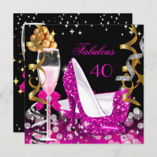 Fabulous 40 Hot Pink Gold Bubbles Glitter Party 2 Invitation