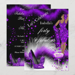 Fabulous 40 Lady Purple Champagne Birthday Party Invitation