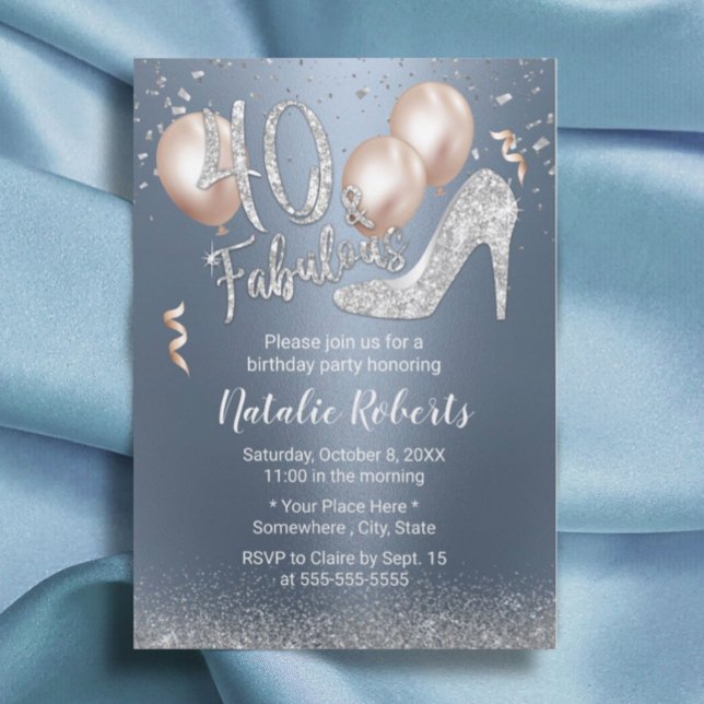 Fabulous 40 Modern Dusty Blue Girl 40th Birthday Invitation (Creator Uploaded)