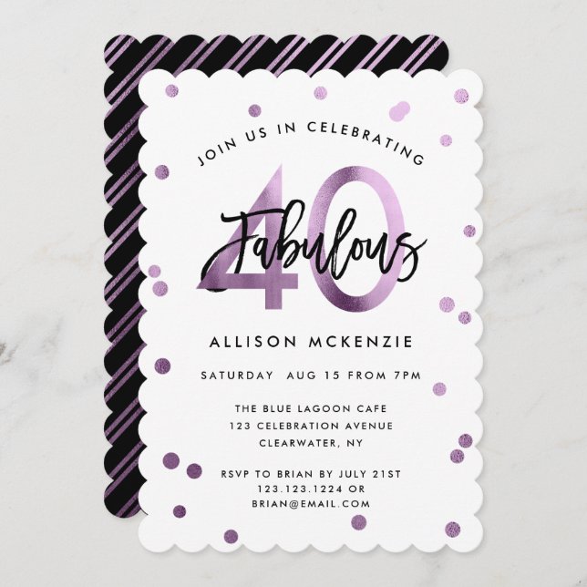 Fabulous 40 | Modern Lilac Purple Brushed Birthday Invitation (Front/Back)