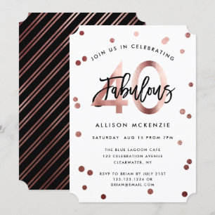 Fabulous 40 Modern Rose Gold Brushed Birthday Invitation