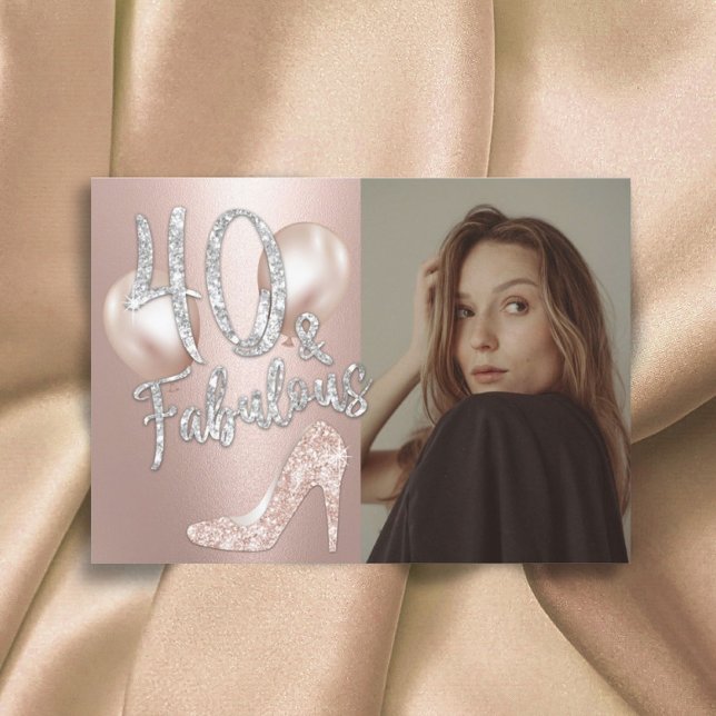 Fabulous 40 Modern Rose Gold Photo Girl Birthday Invitation (Creator Uploaded)