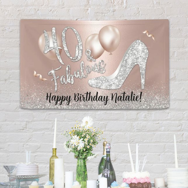 Fabulous 40 Modern Rose Gold & Silver Birthday  Banner (Creator Uploaded)