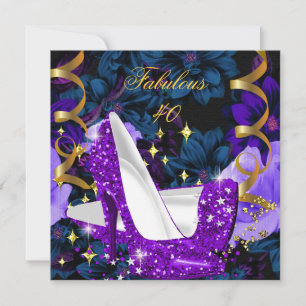 Fabulous 40 Purple Gold High Heels Floral Birthday Invitation