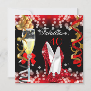 Fabulous 40 Red Black Gold Bubbles Party Invitation