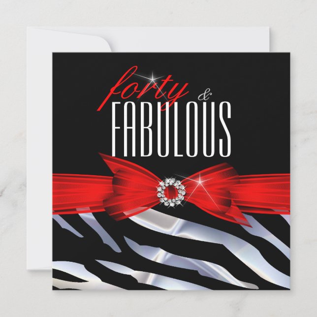 Fabulous 40 Red Zebra Black White Birthday Party Invitation (Front)