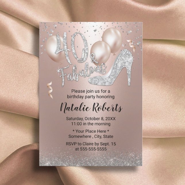 Fabulous 40 Rose Gold Balloon High Heel Birthday Invitation (Creator Uploaded)