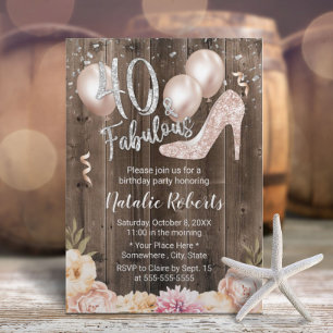 Fabulous 40 Vintage Floral Modern 40th Birthday Invitation