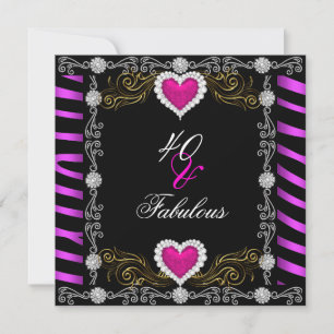Fabulous 40 Zebra Pink Black Silver 40th Party Invitation