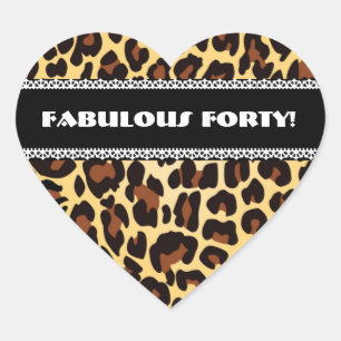 Fabulous 40th Birthday Leopard and Lace A10 Heart Sticker
